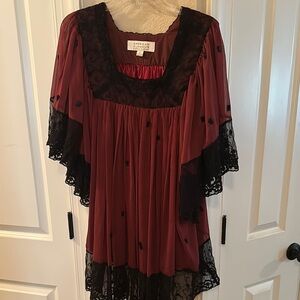 Badgley Mischka Burgundy Top With  Black Lace.